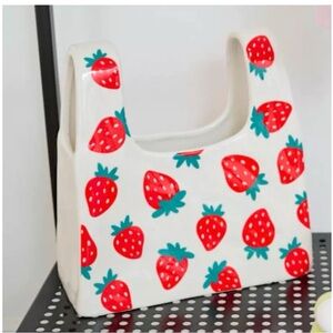 Ceramic Strawberry Tote Bag Vase